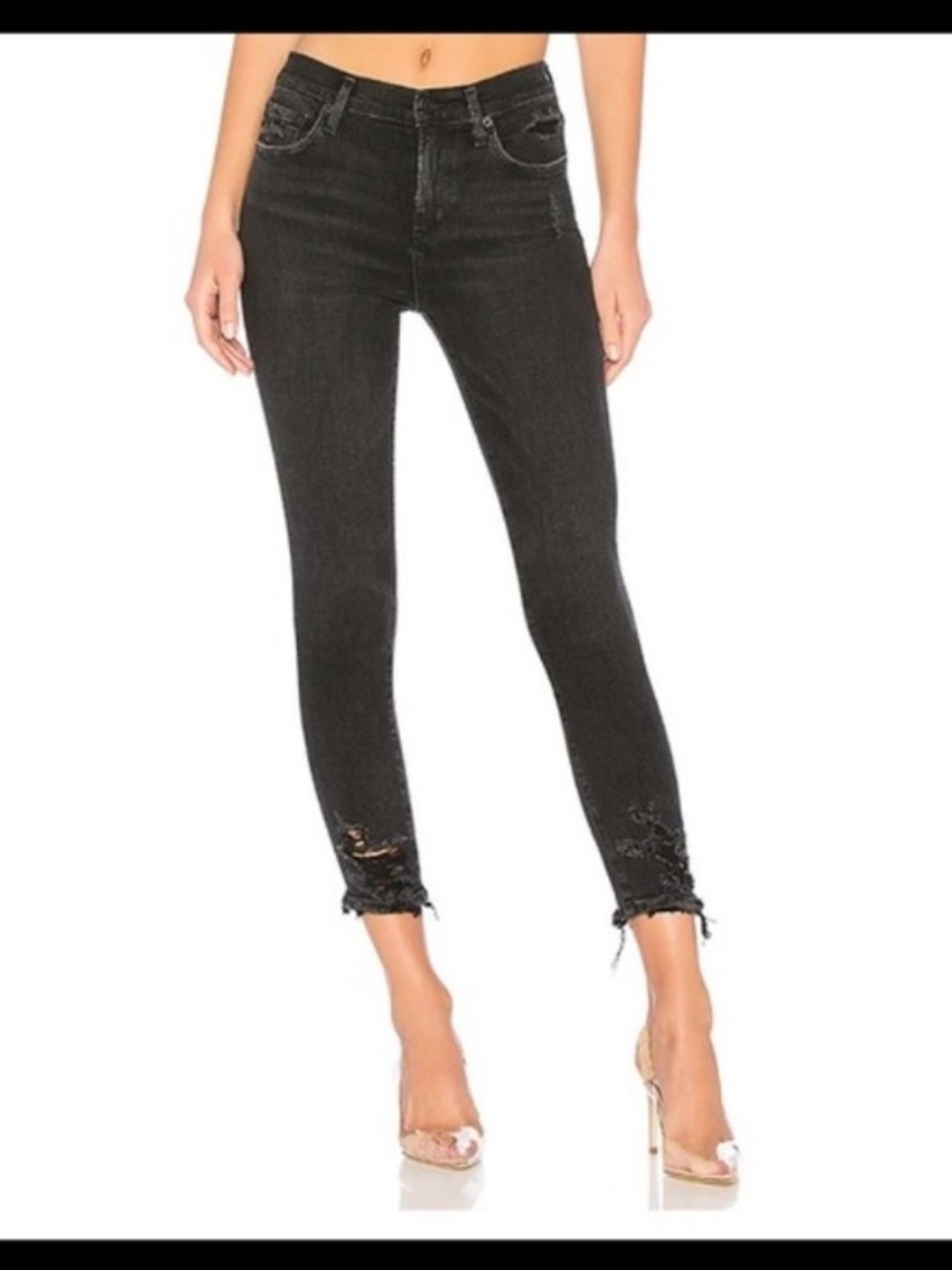 AGOLDE Sophie High Rise Skinny Cropped Black Distressed Hem Size 27